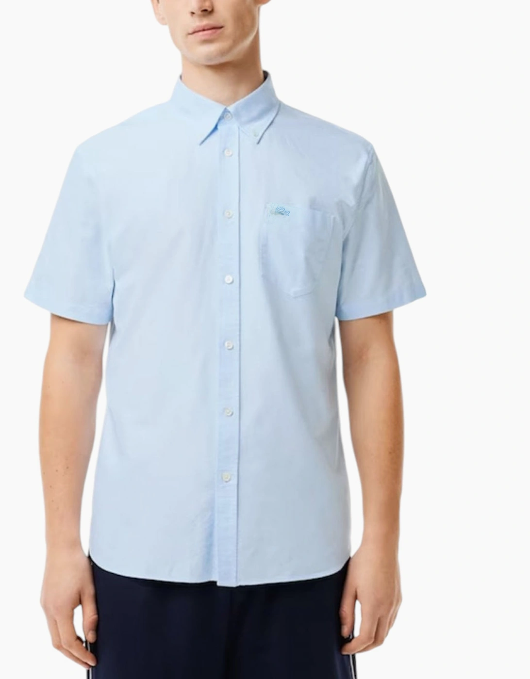 Lacoste Men's LACOSTE CH8522 Mens Shirts Short Sleeve Regular Fit Button Up Cotton Casual Tops - Blue
