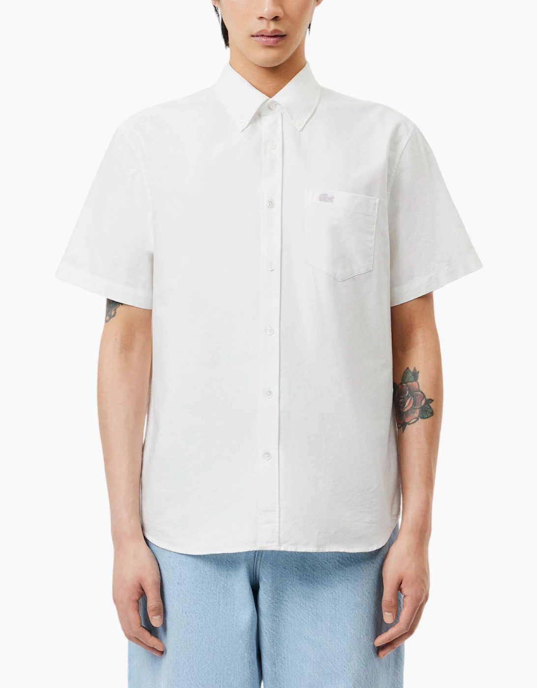 Lacoste Men's LACOSTE CH8522 Mens Shirts Short Sleeve Regular Fit Button Up Cotton Casual Tops - White