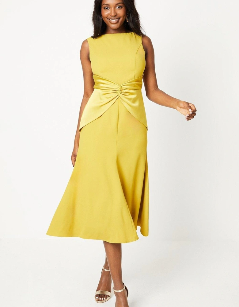 Twist Detail Satin Back Crepe Midi Dress