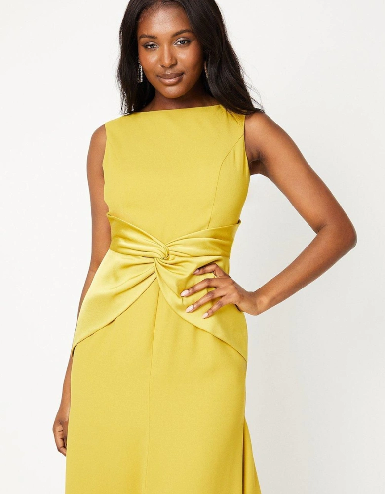 Twist Detail Satin Back Crepe Midi Dress