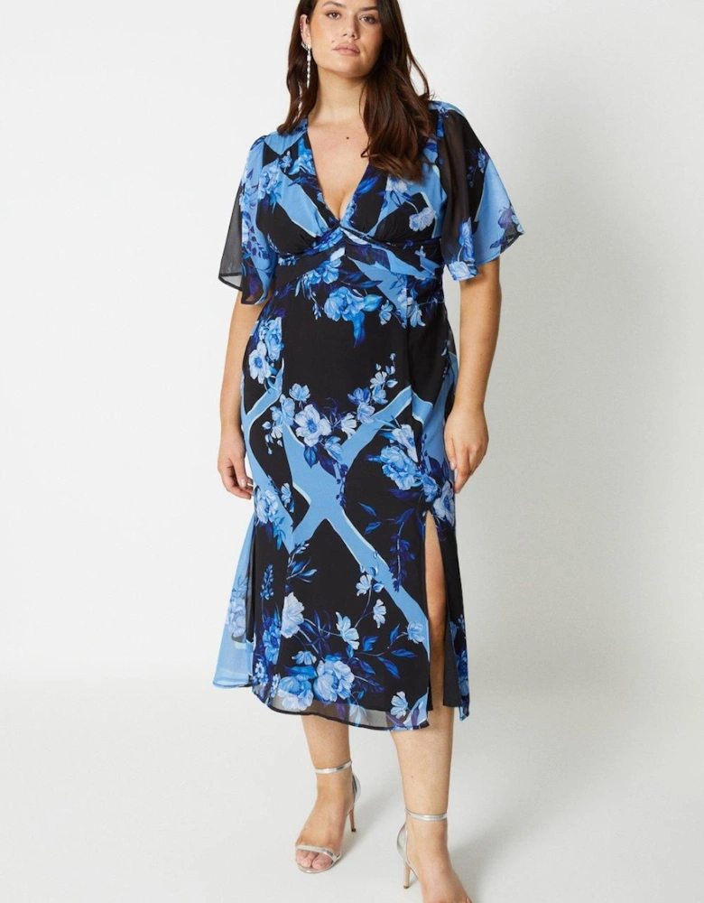 Plus Size Printed Tie Front Flippy Skirt Midi Dress