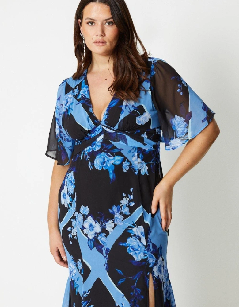 Plus Size Printed Tie Front Flippy Skirt Midi Dress