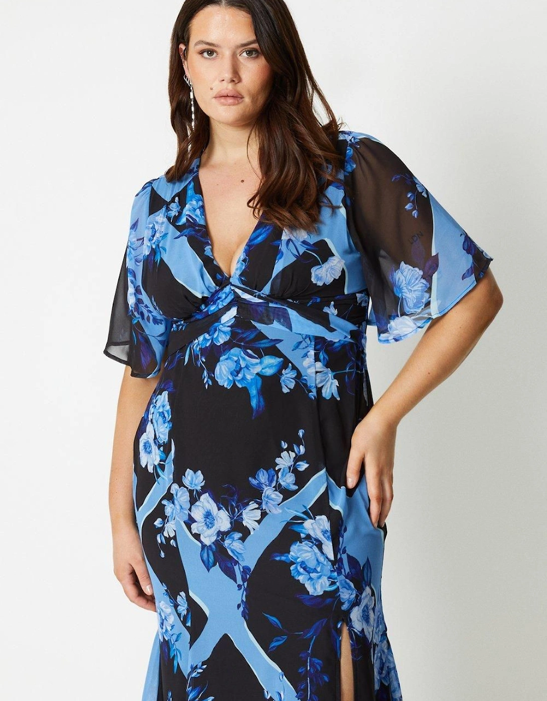 Plus Size Printed Tie Front Flippy Skirt Midi Dress