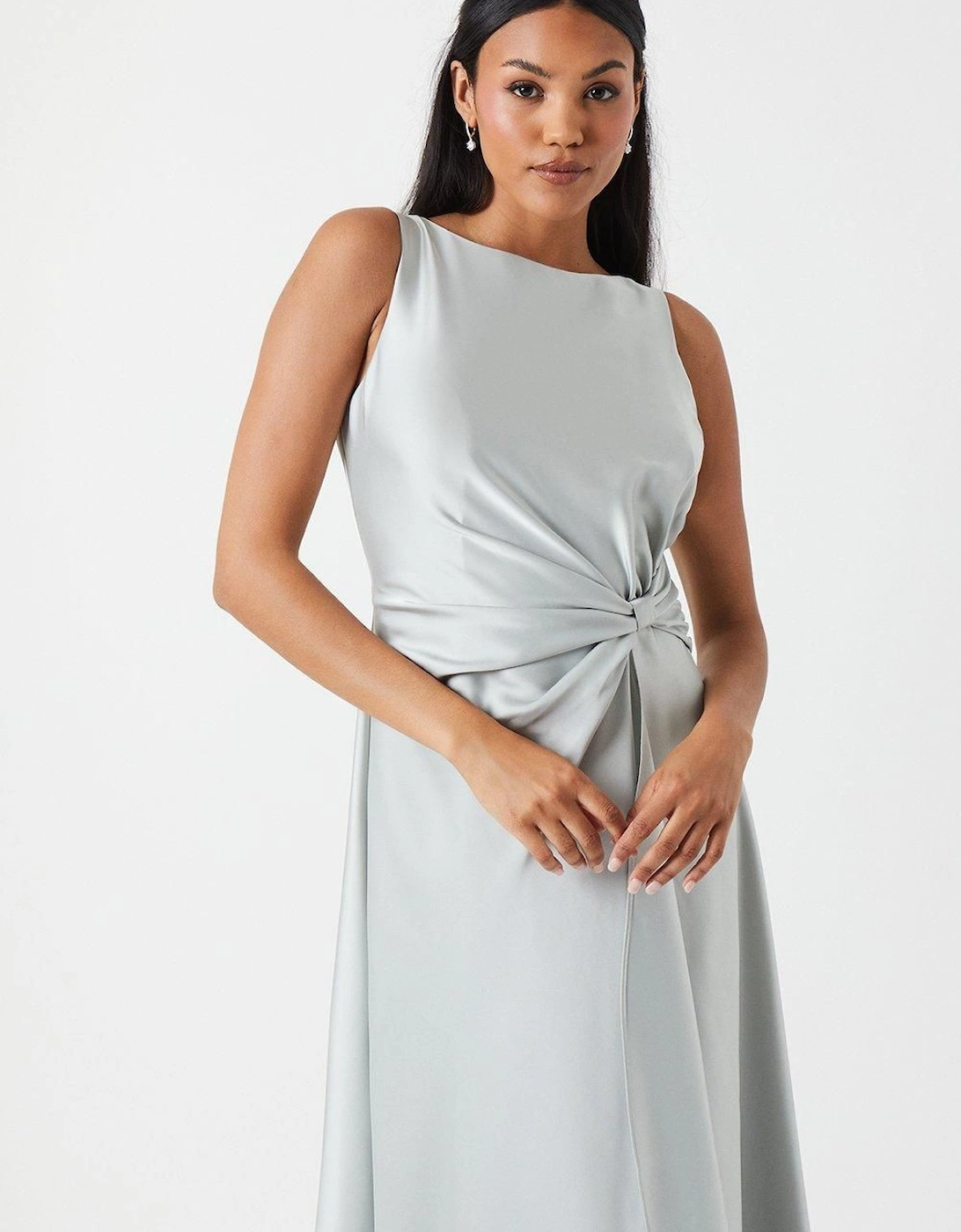 Drape Front Detail Satin Bridesmaids Dress