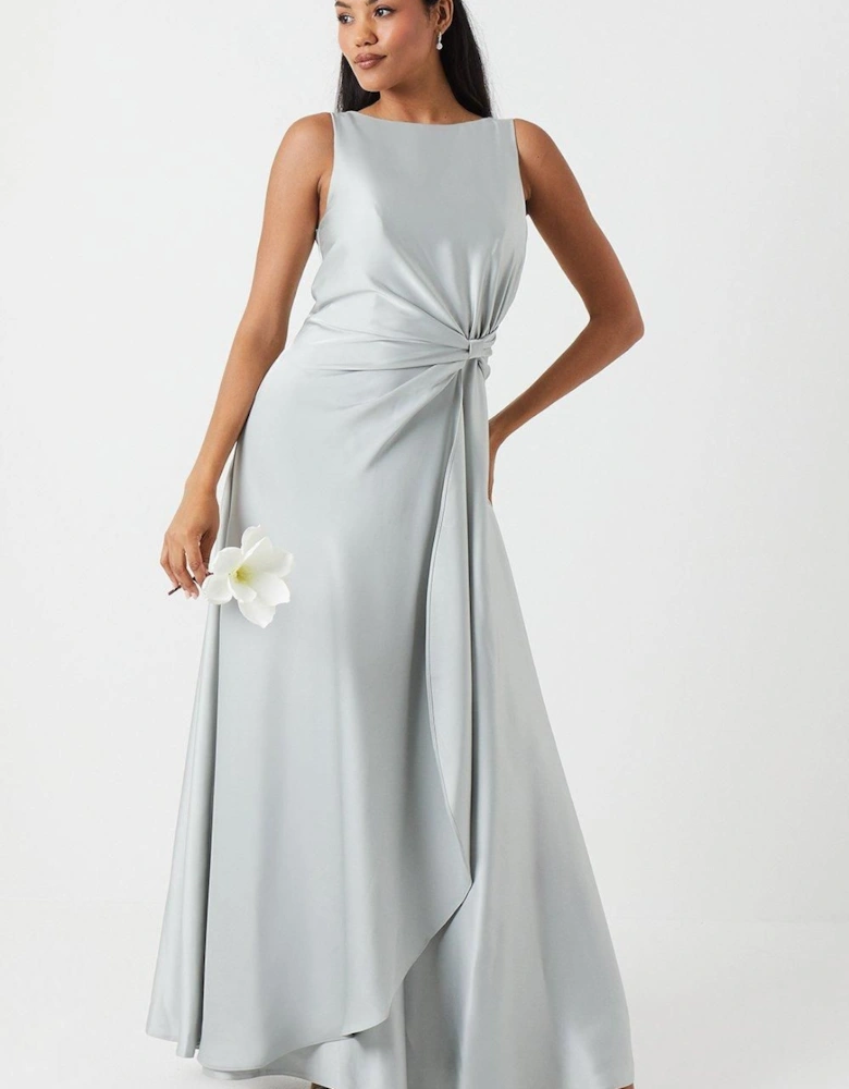 Drape Front Detail Satin Bridesmaids Dress