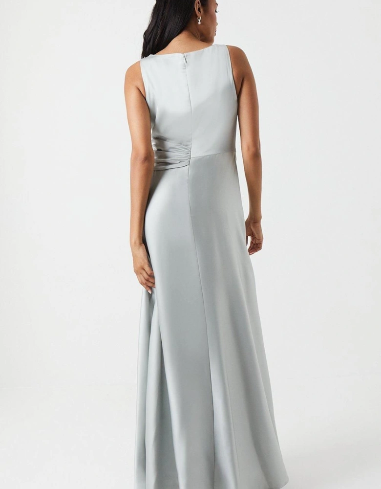 Drape Front Detail Satin Bridesmaids Dress