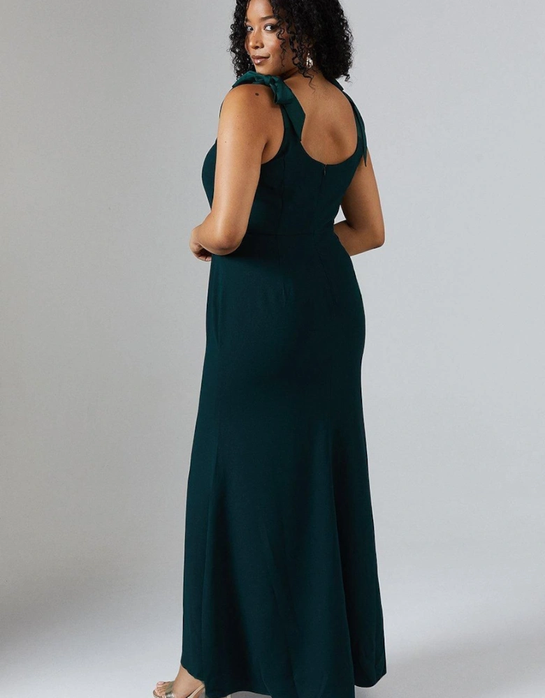 Tie Shoulder Contrast Satin And Crepe Bridesmaid Maxi Dress