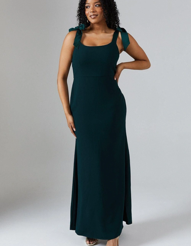 Tie Shoulder Contrast Satin And Crepe Bridesmaid Maxi Dress