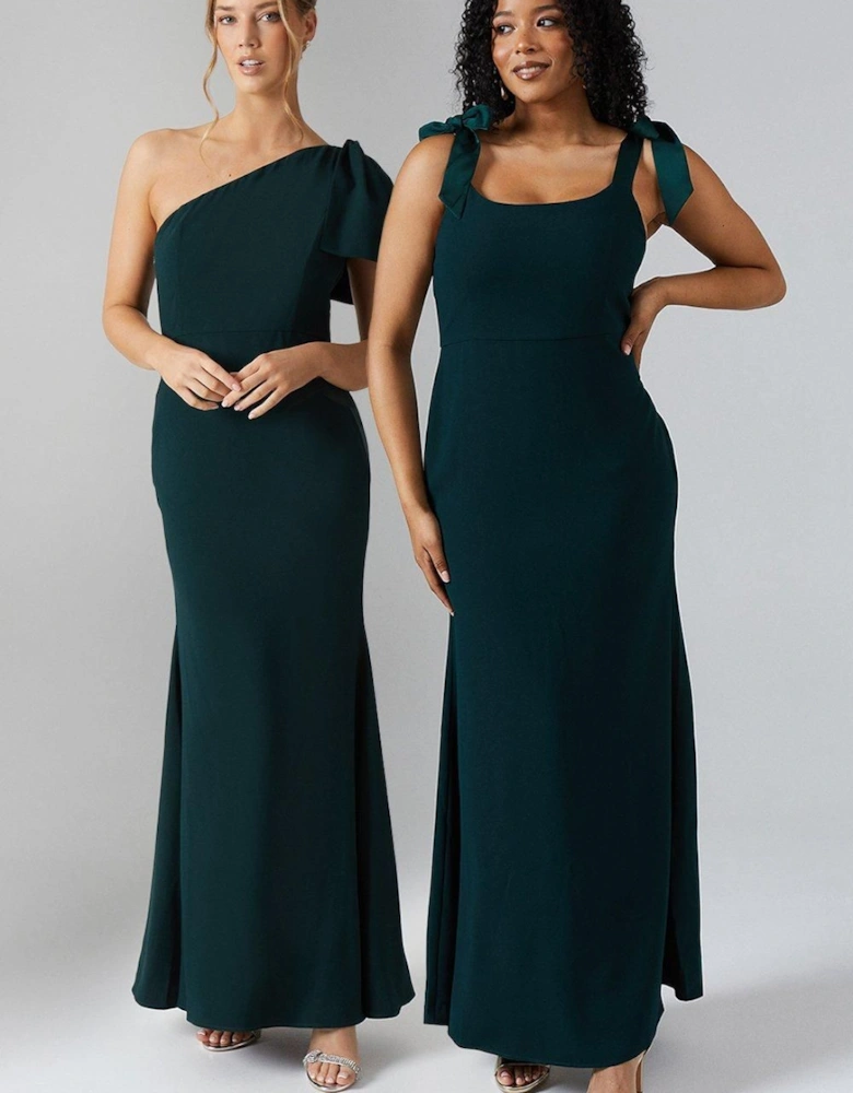 Tie Shoulder Contrast Satin And Crepe Bridesmaid Maxi Dress