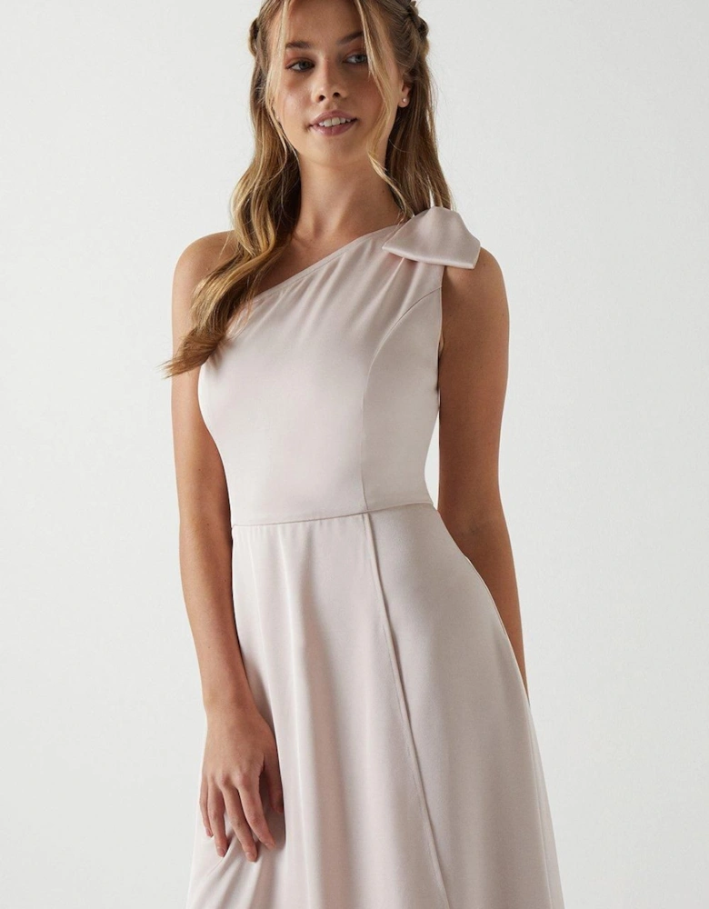 Teen One Shoulder Bow Bridesmaids Dress