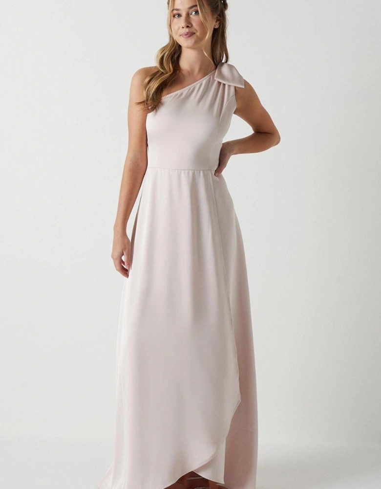 Teen One Shoulder Bow Bridesmaids Dress