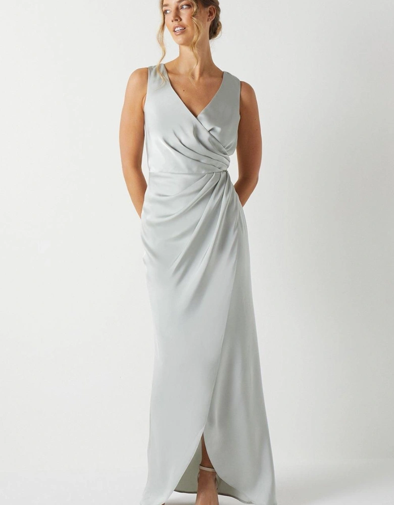 Ruched Waist Detail Satin Bridesmaid Dress