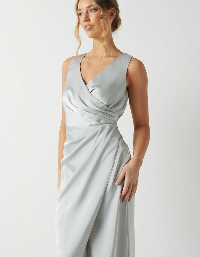 Ruched Waist Detail Satin Bridesmaids Dress