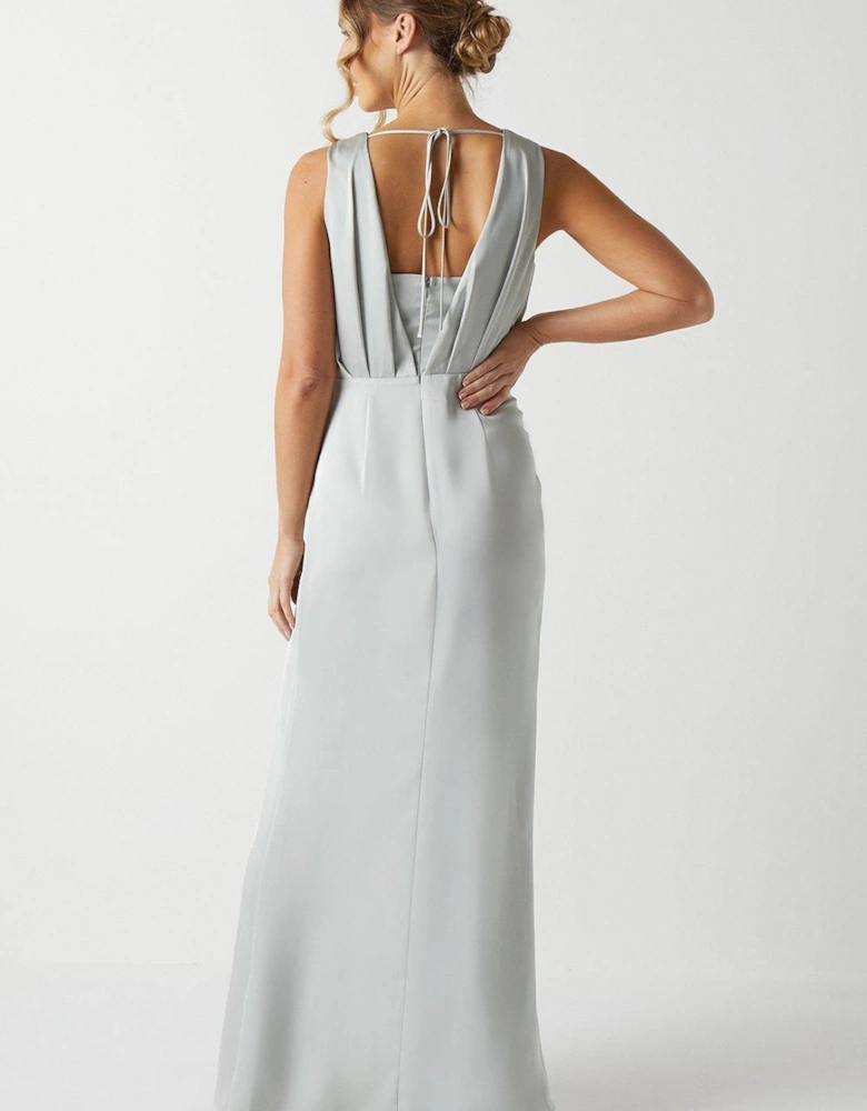 Ruched Waist Detail Satin Bridesmaid Dress