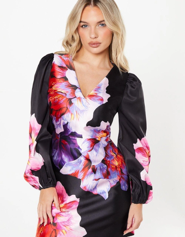 Petite Placement Print Satin Twill Mini Dress