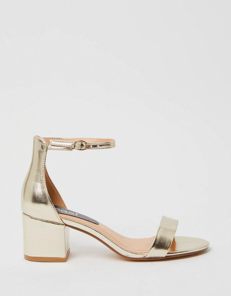 Thelma Faux Leather Ankle Strap Medium Block Heeled Sandals