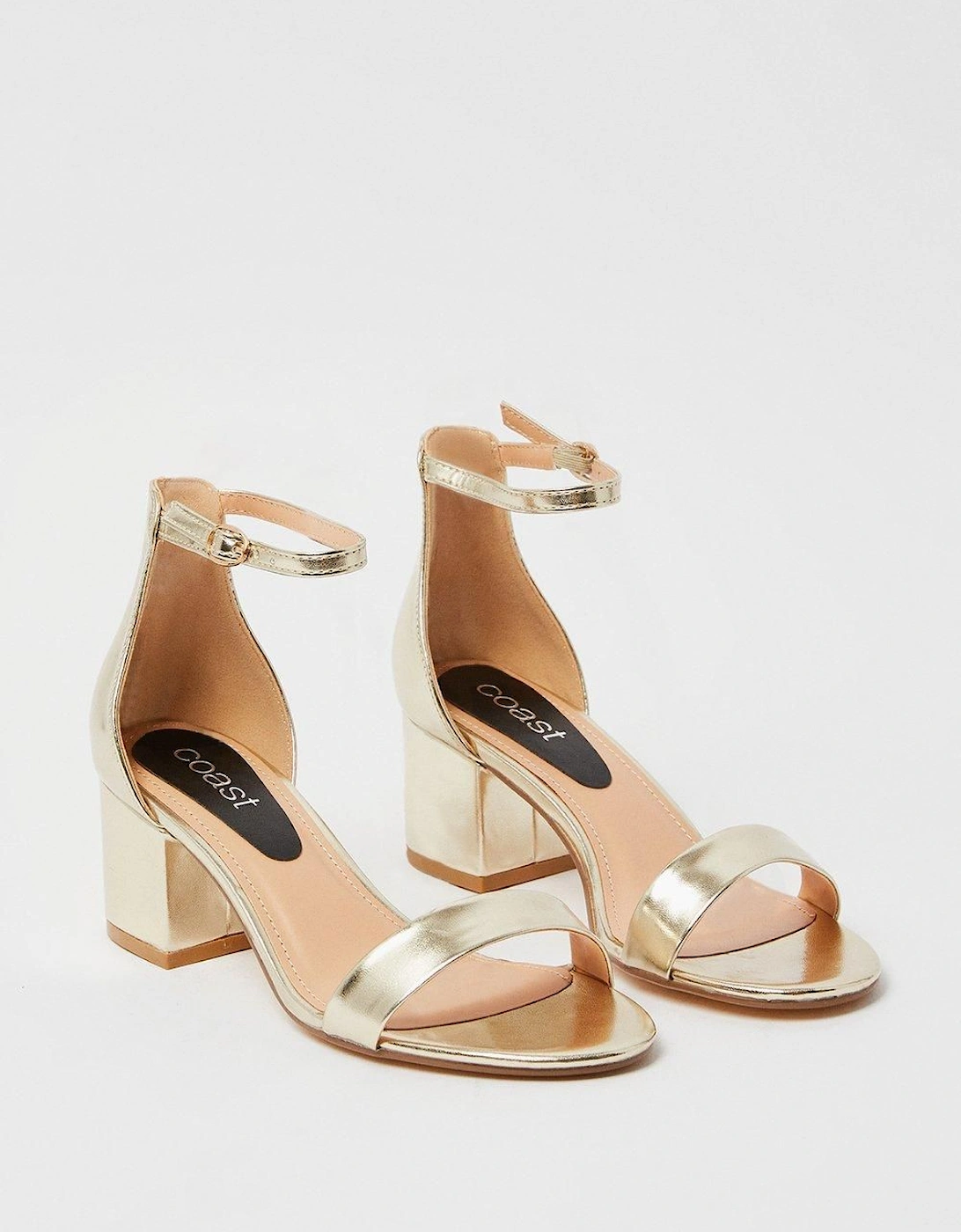 Thelma Faux Leather Ankle Strap Medium Block Heeled Sandals