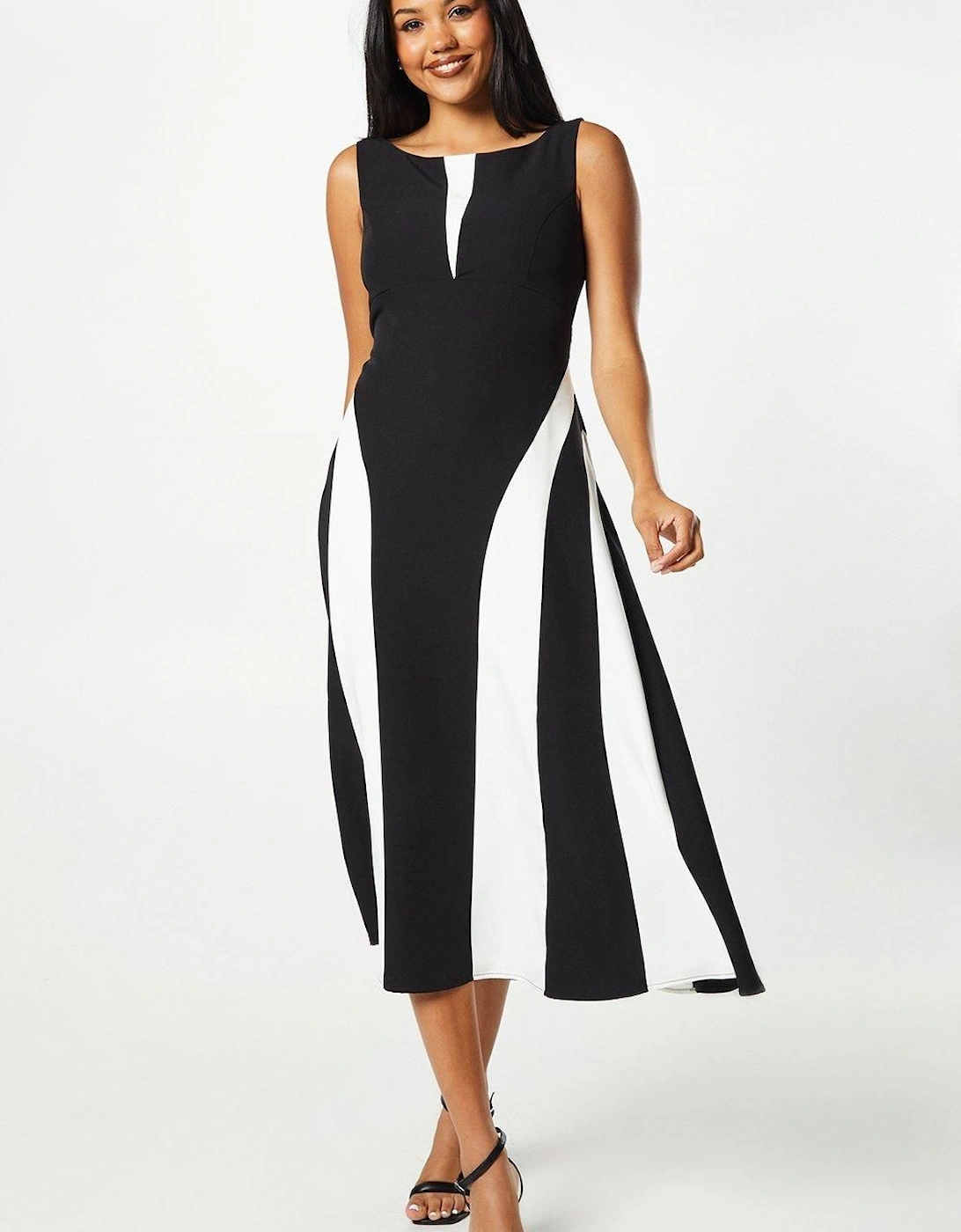 Panelled Skirt Colour Block Midi Wedding Guest Dress, 6 of 5