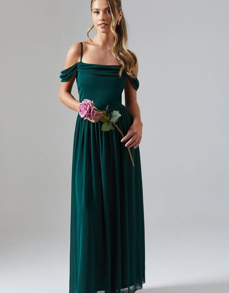 Teen Cold Shoulder Stretch Mesh Bridesmaid Dress