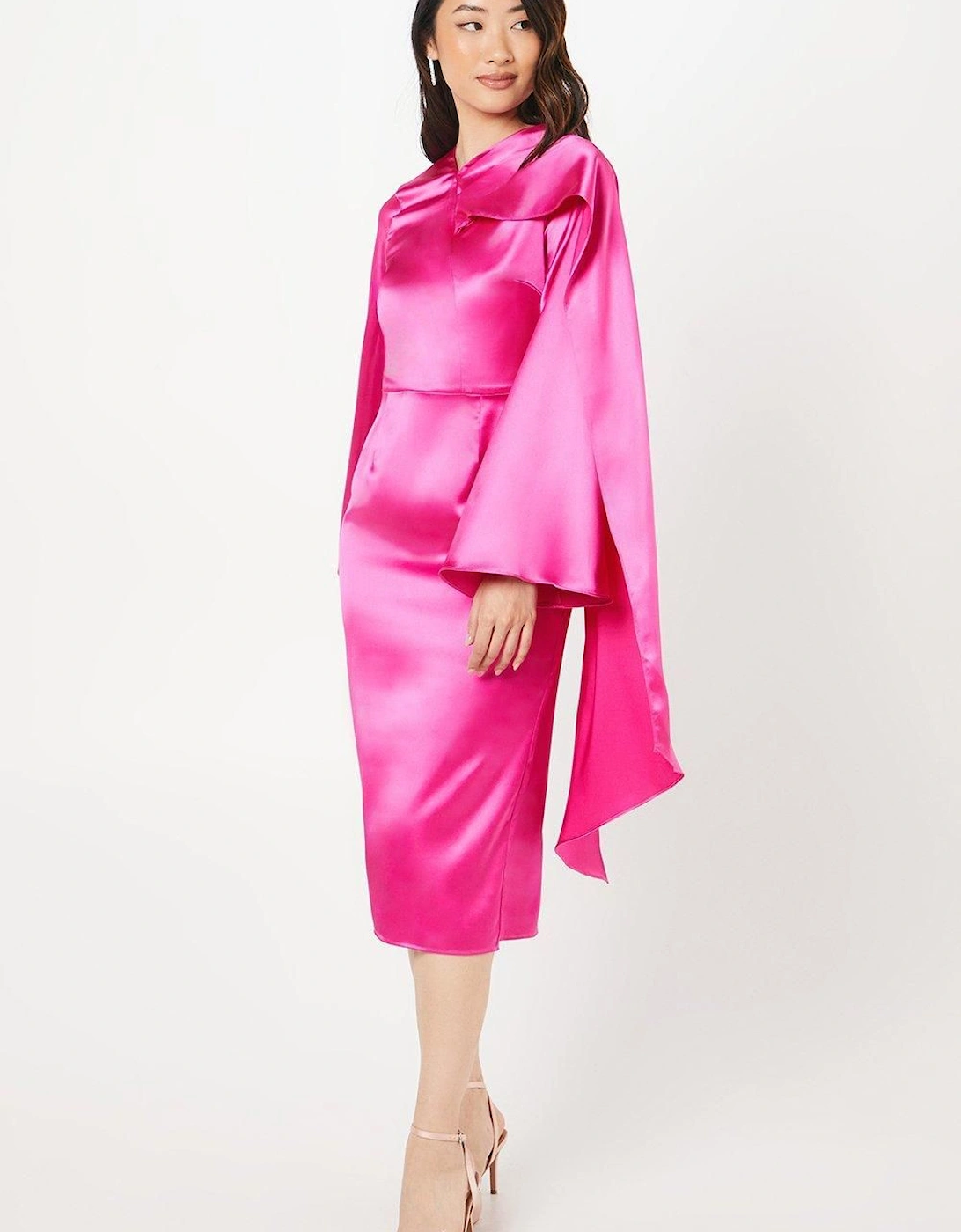 Satin Scarf Neck Wrap Skirt Midi Dress, 6 of 5