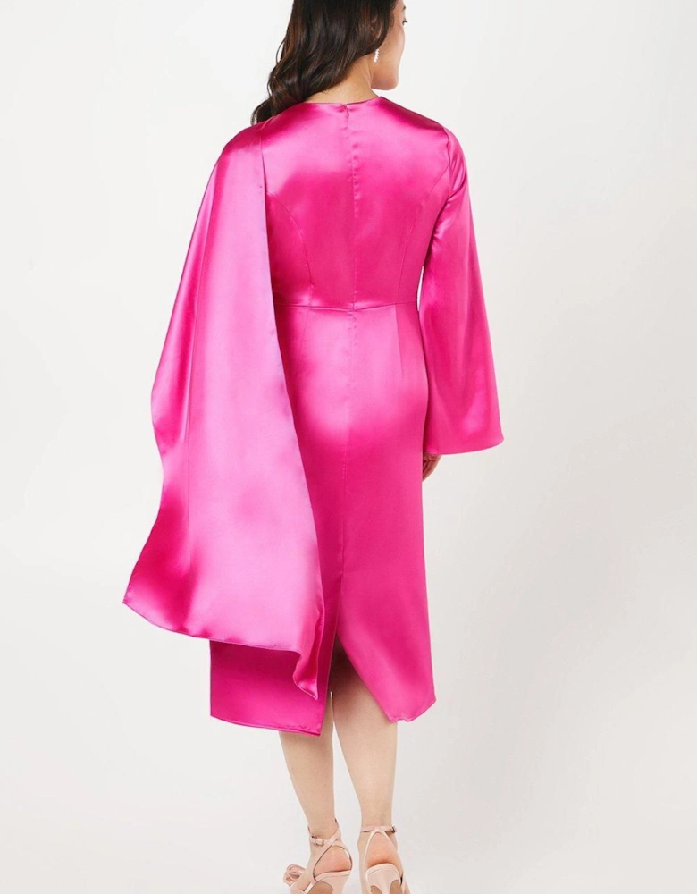 Satin Scarf Neck Wrap Skirt Midi Dress
