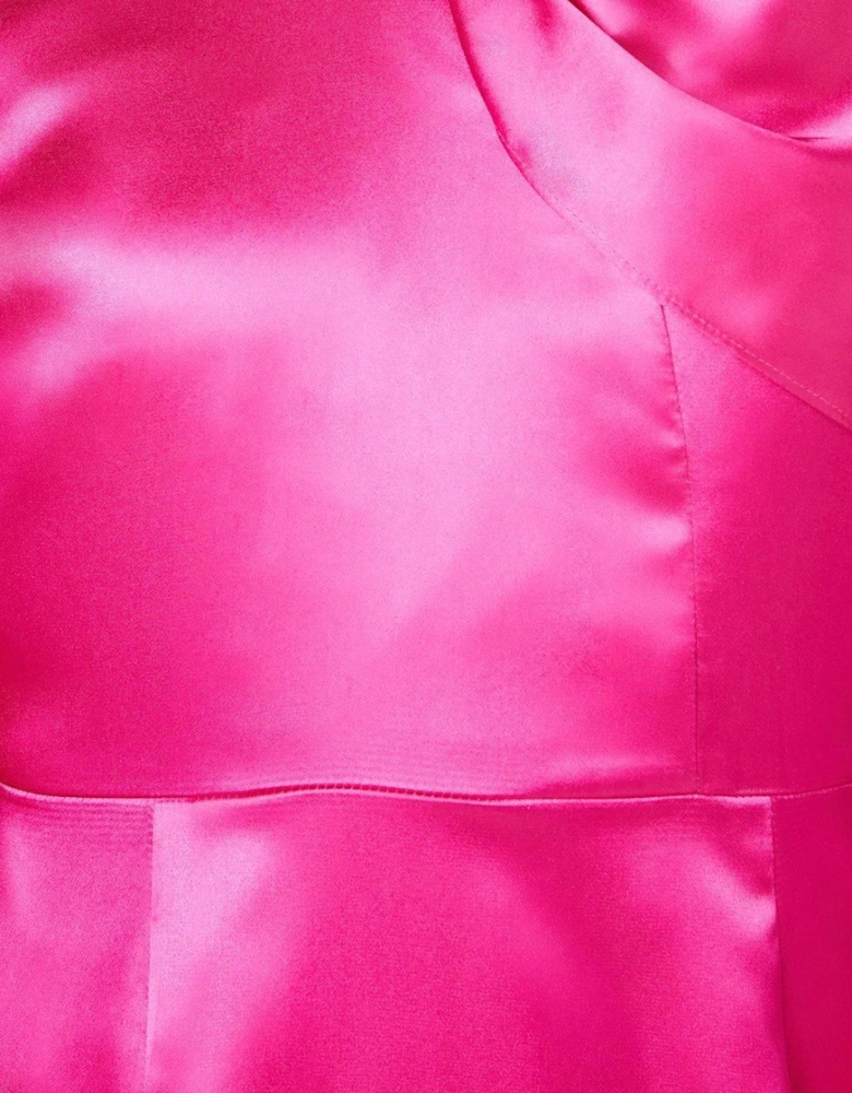 Satin Scarf Neck Wrap Skirt Midi Dress