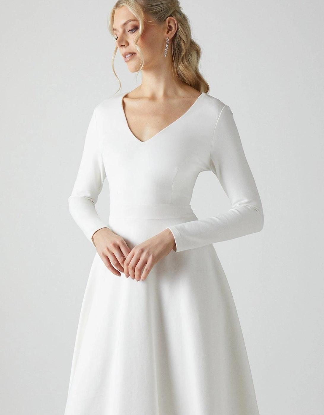 V Neck Full Skirt Midi Dress