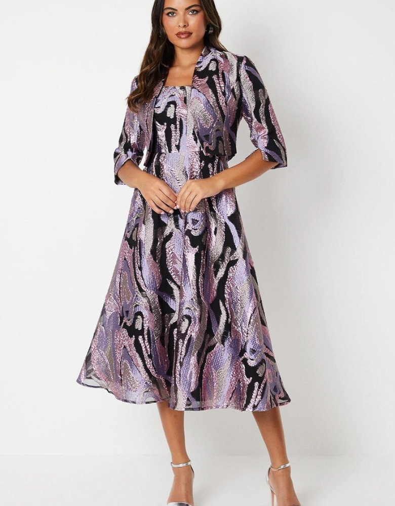 Square Neck Jacquard Midi Dress