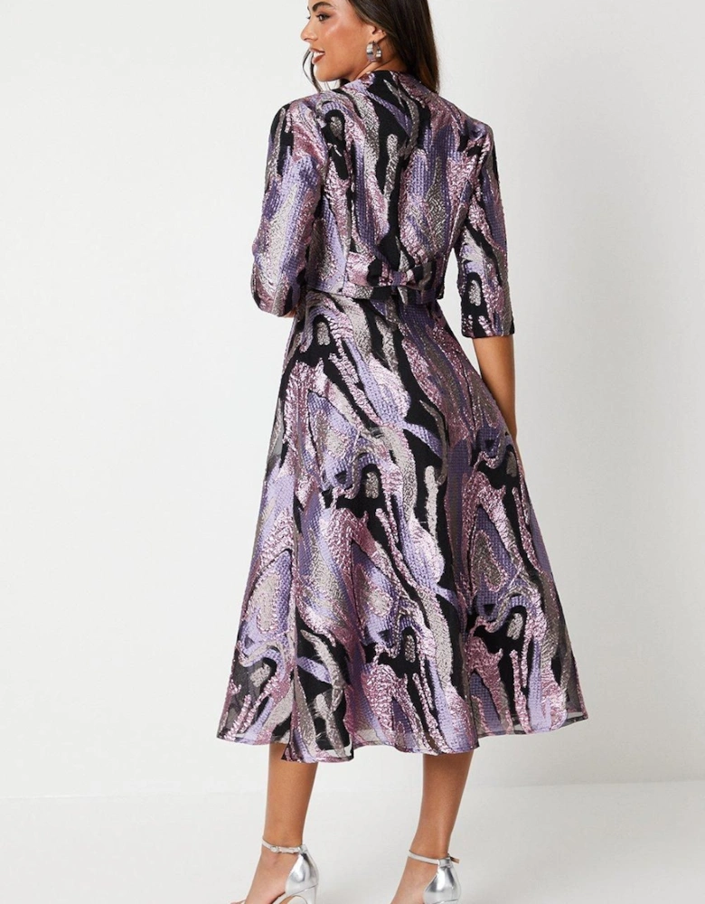 Square Neck Jacquard Midi Dress