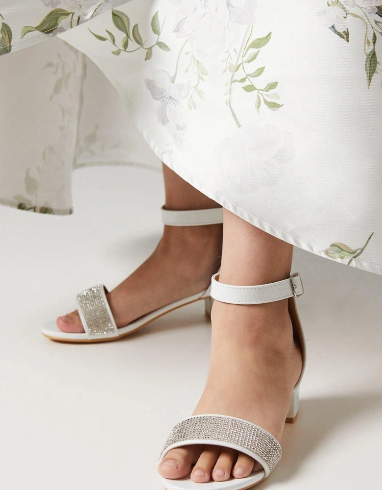 Flower Girl Jasmine Diamante Low Block Heeled Sandals