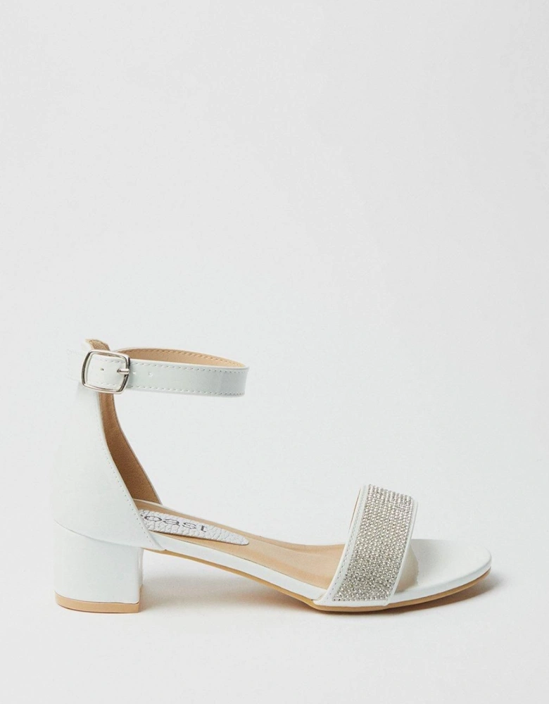 Flower Girl Jasmine Diamante Low Block Heeled Sandals