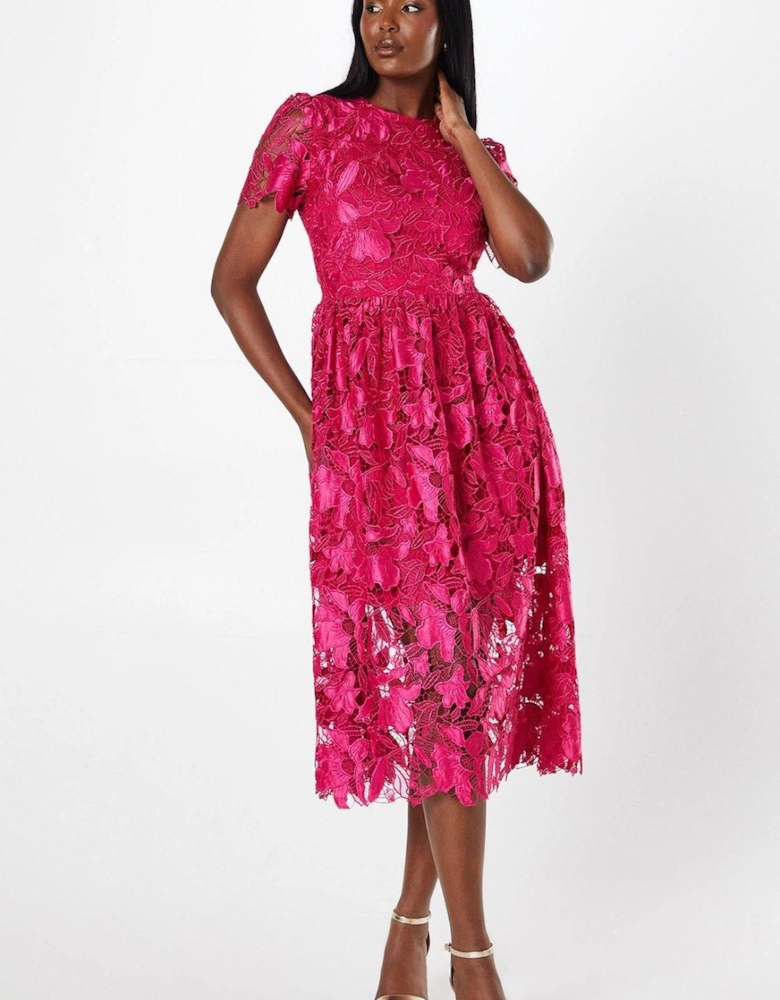 Premium Floral Satin Lace Midi Dress