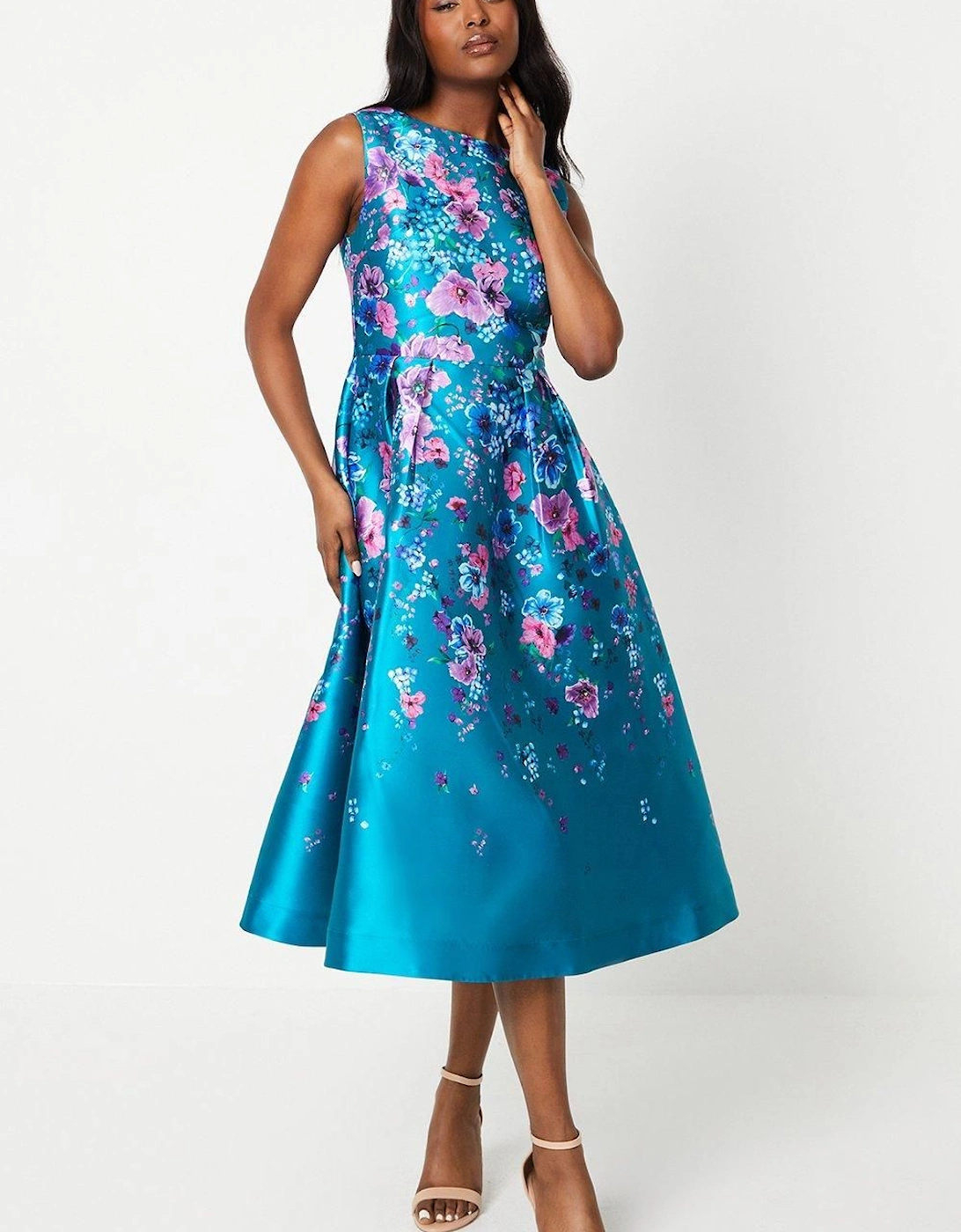 Floral Printed Twill Midi Dress With Pockets, 6 of 5