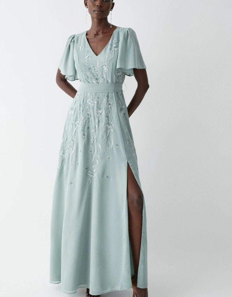 Premium Floral Embroidered Bridesmaid Maxi Dress