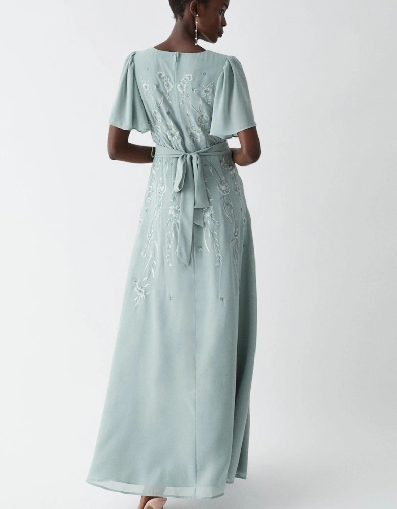 Premium Floral Embroidered Bridesmaid Maxi Dress