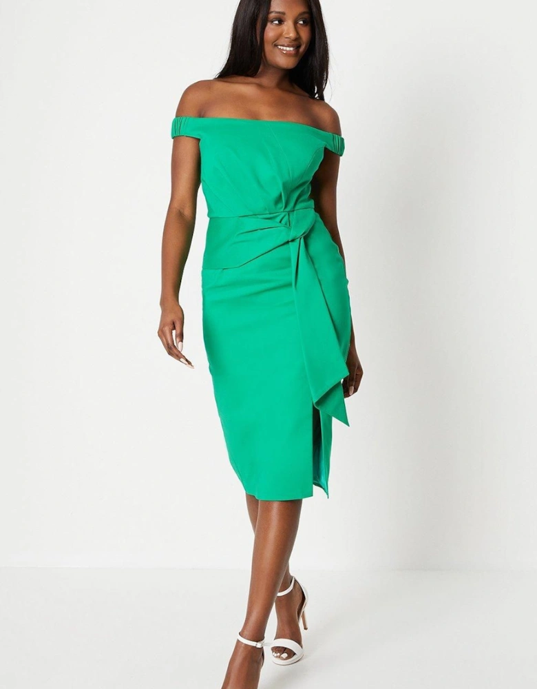 Bardot Twist Front Stretch Cotton Midi Dress