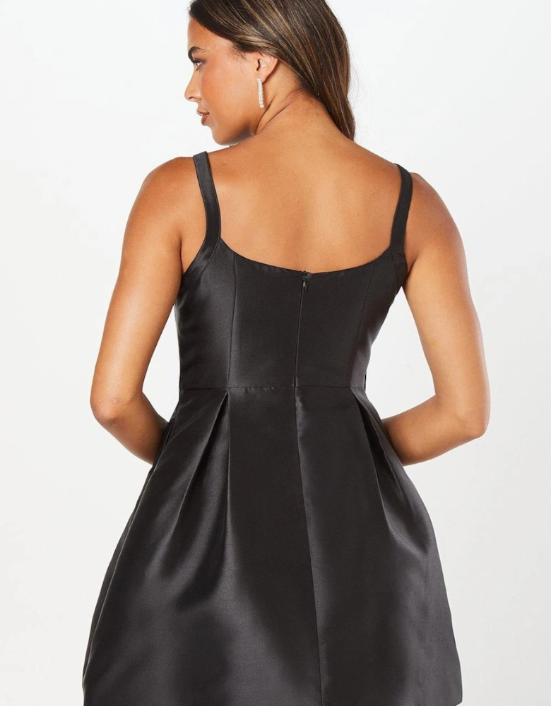 Satin Twill Bow Detail Mini Dress