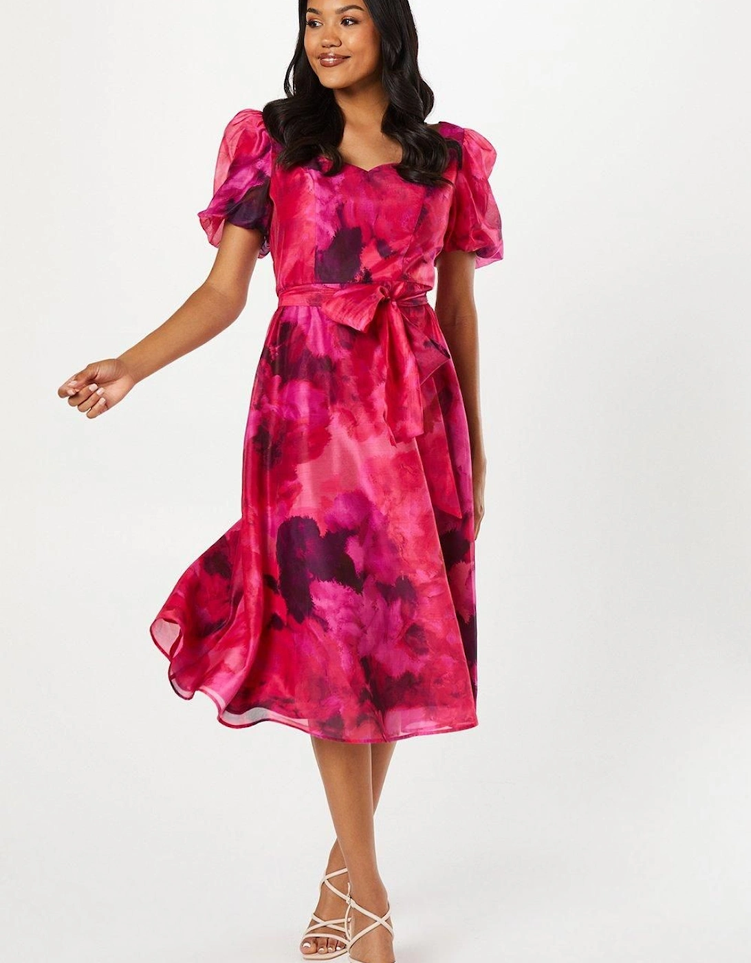 Printed Organza Sweetheart Neck Midi Wedding Guest Dress, 5 of 4