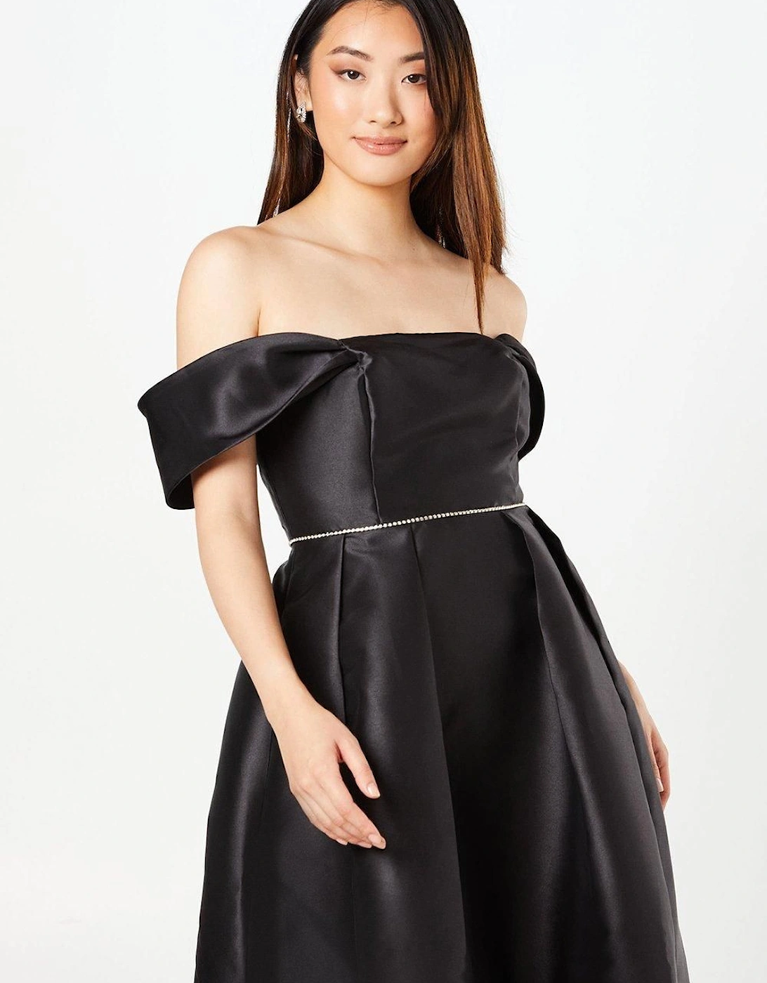 Bardot Twill Full Skirted With Diamante Trim Maxi Dress