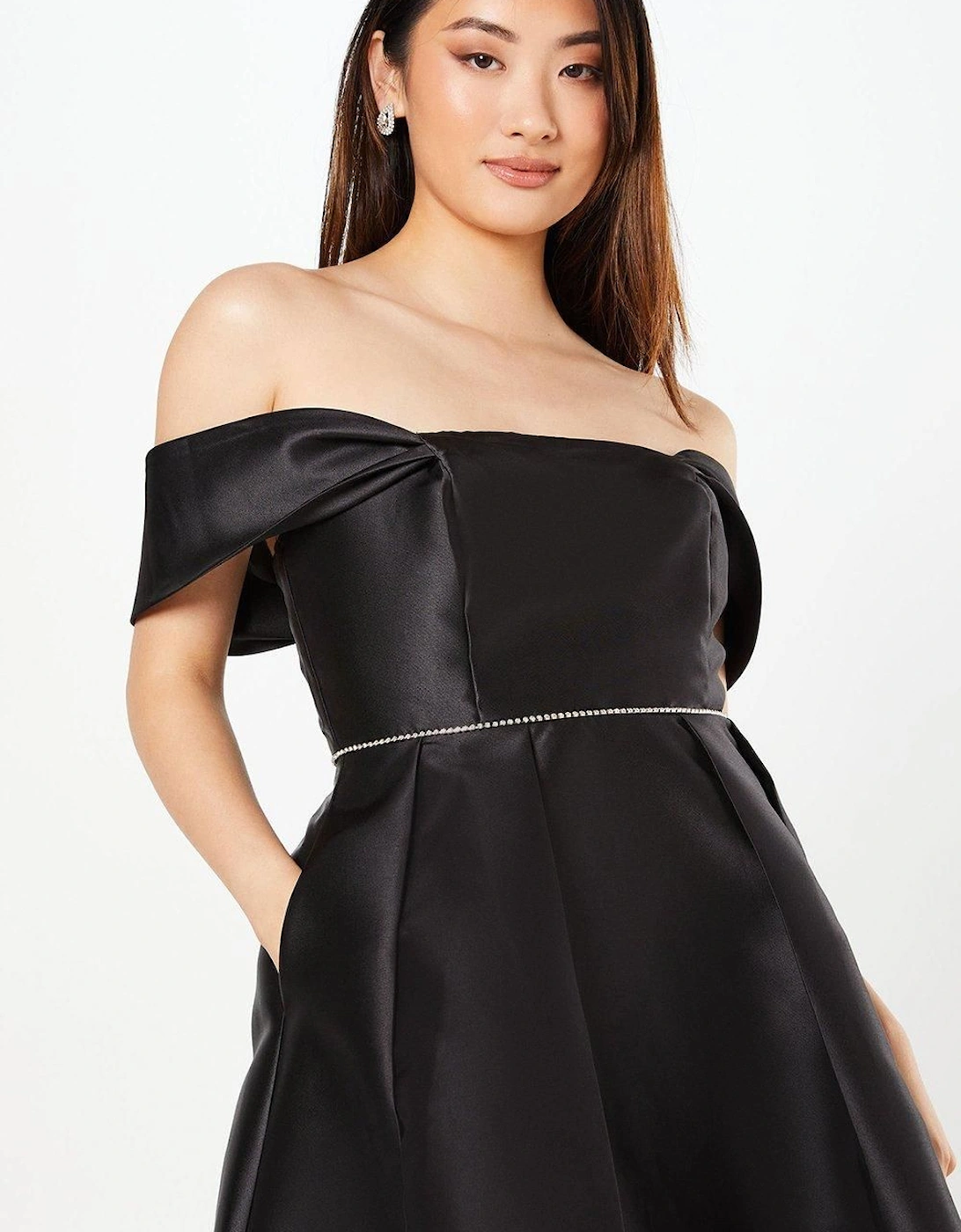 Bardot Twill Full Skirted With Diamante Trim Maxi Dress