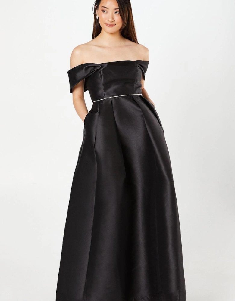 Bardot Twill Full Skirted With Diamante Trim Maxi Dress