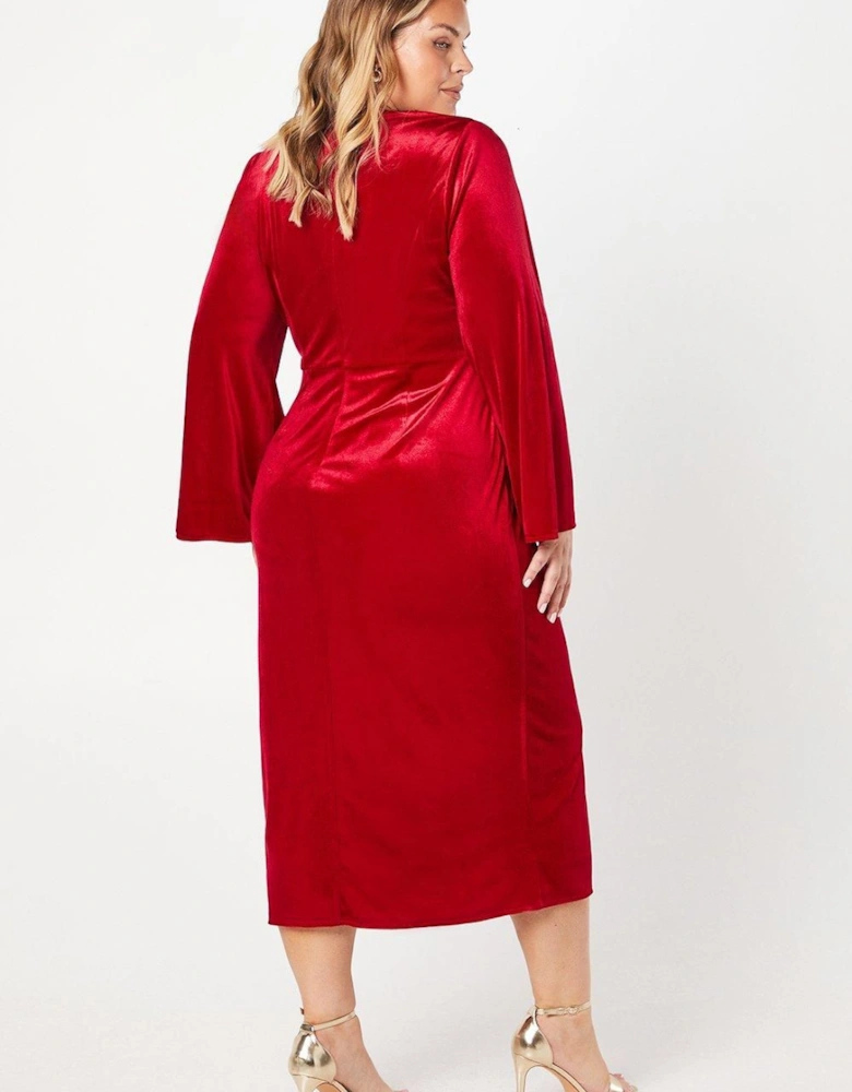 Plus Velvet Long Sleeve Wrap Midi Dress