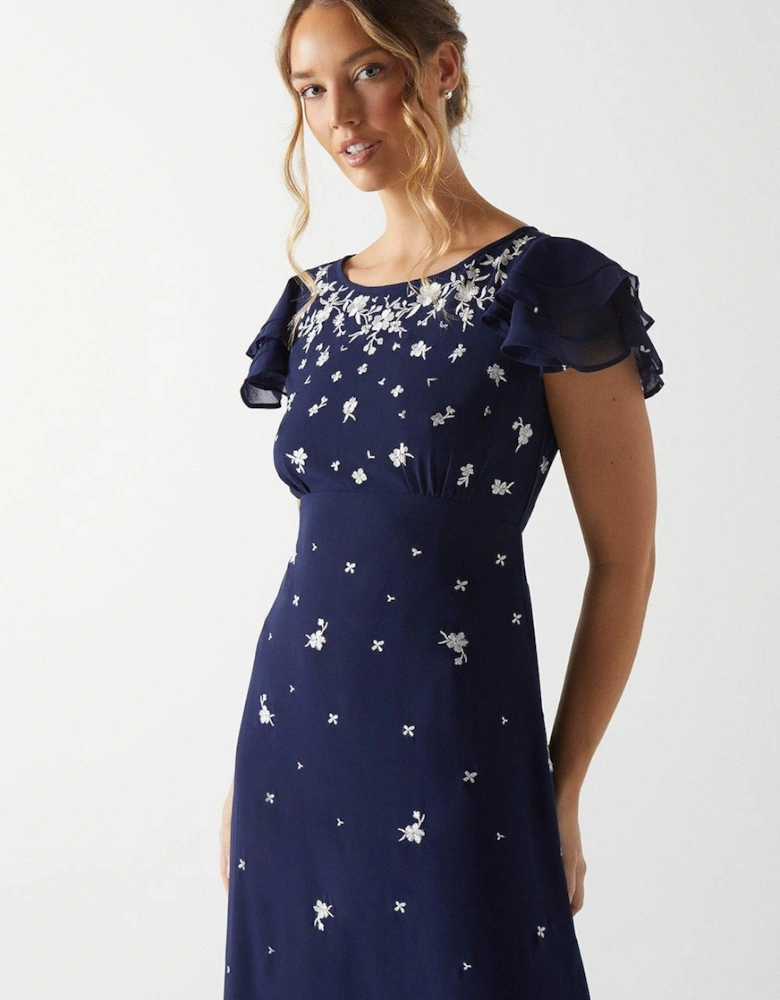 Scattered Floral Embroidered Bridesmaids Dress