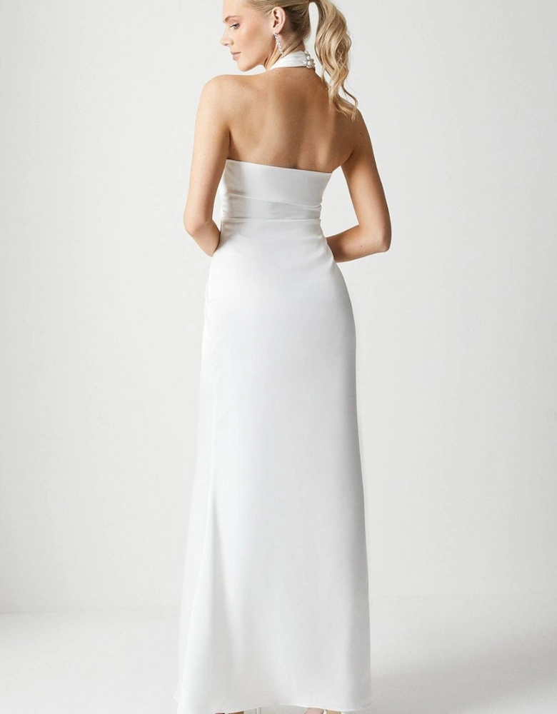 Corsage Halterneck Satin Wedding Dress