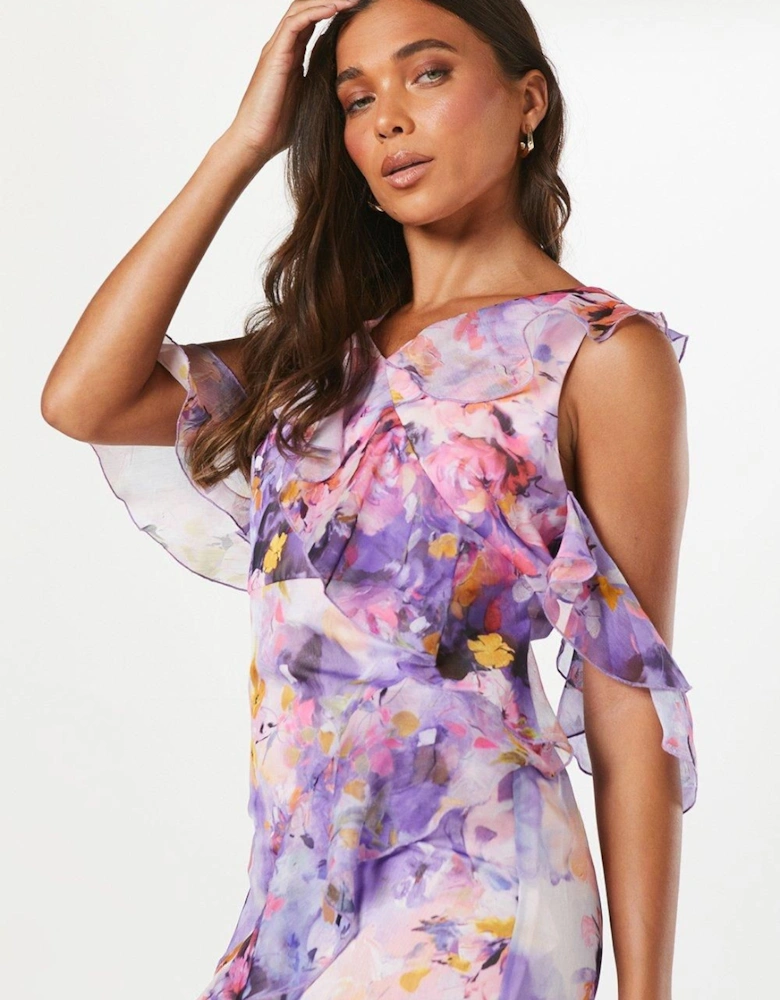 Petite Ruffle Front Chiffon Dress