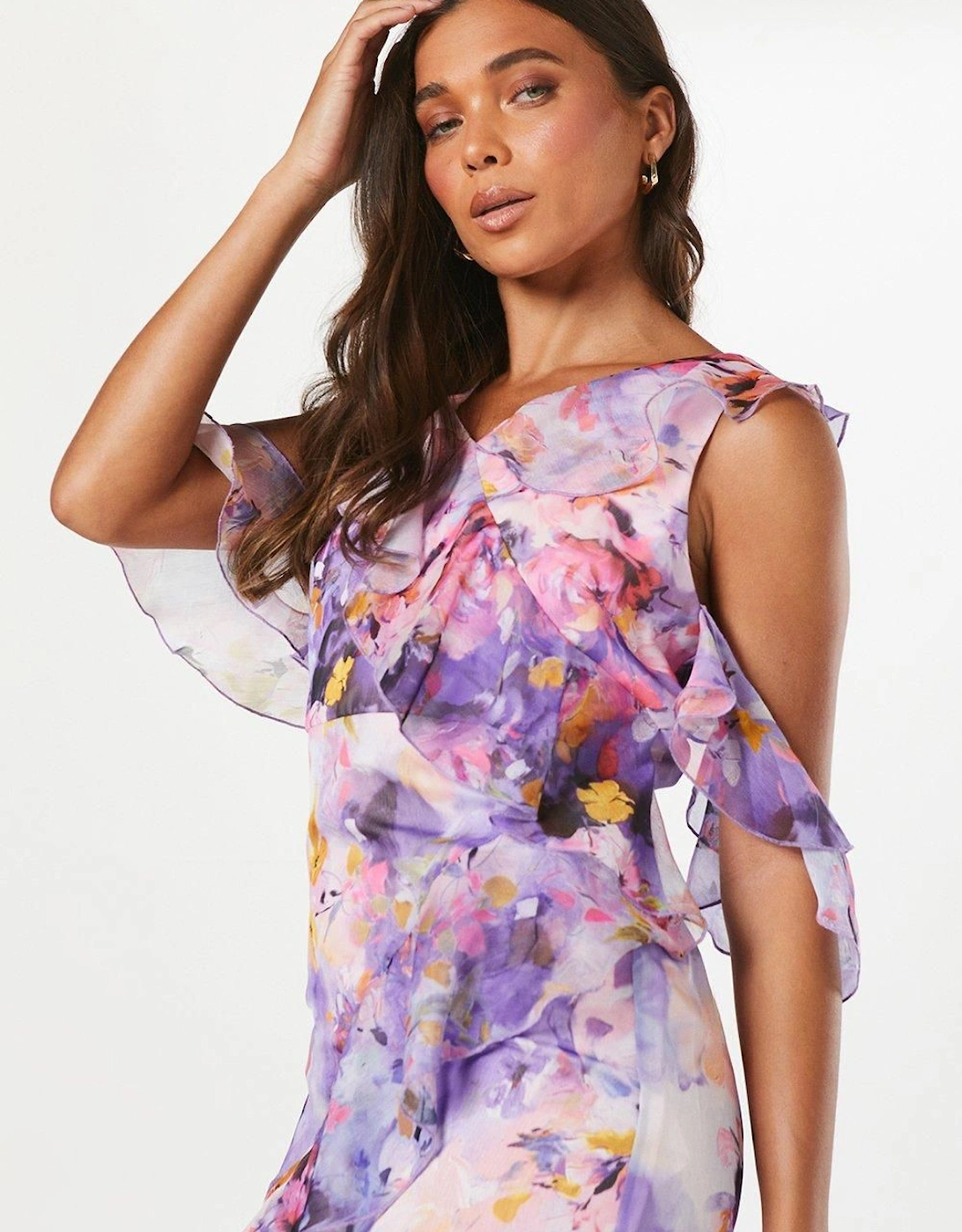 Petite Ruffle Front Chiffon Dress