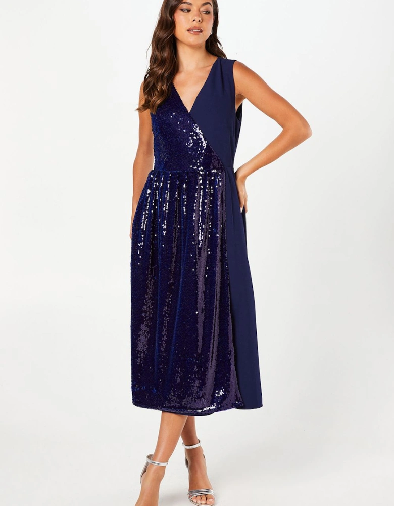 Party Sequin V Neck Midi Dress