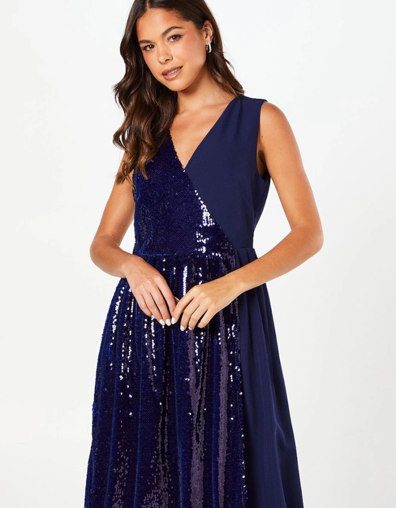 Party Sequin V Neck Midi Dress