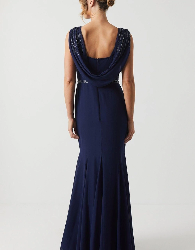 Cowl Back Chiffon Embellished Bridesmaid Dress