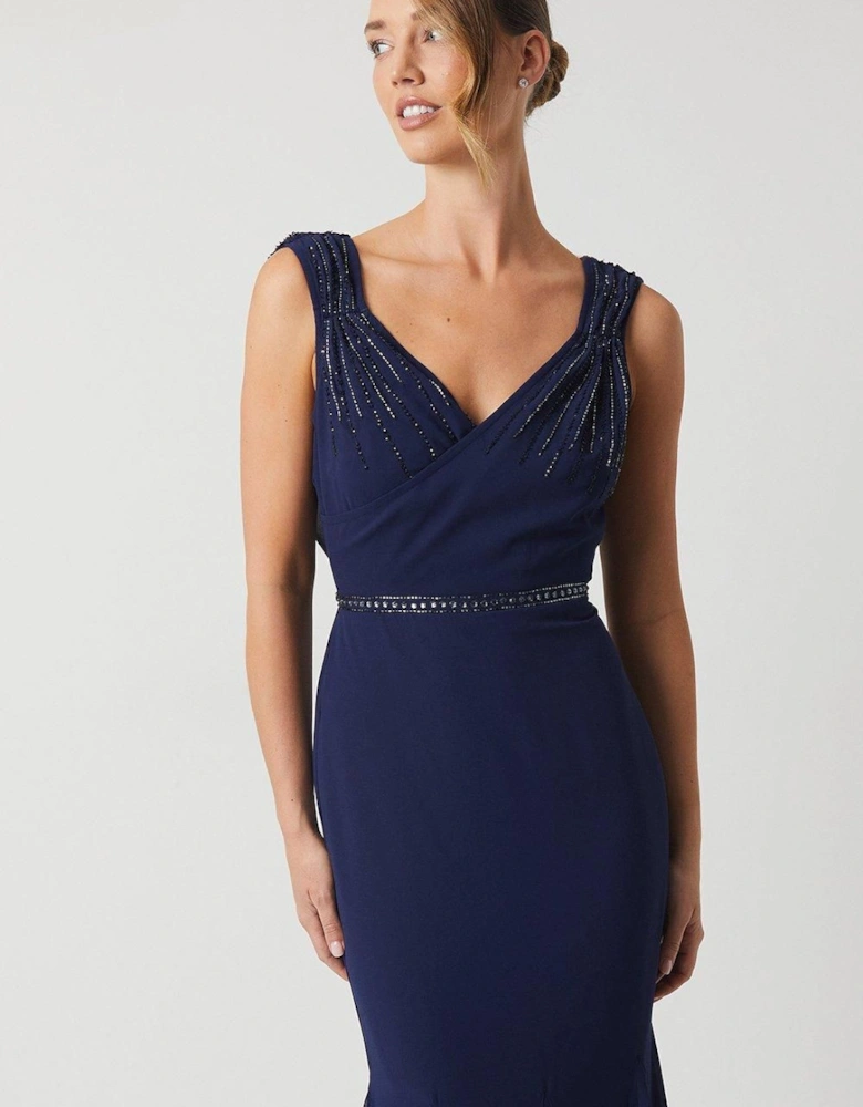 Cowl Back Chiffon Embellished Bridesmaid Dress